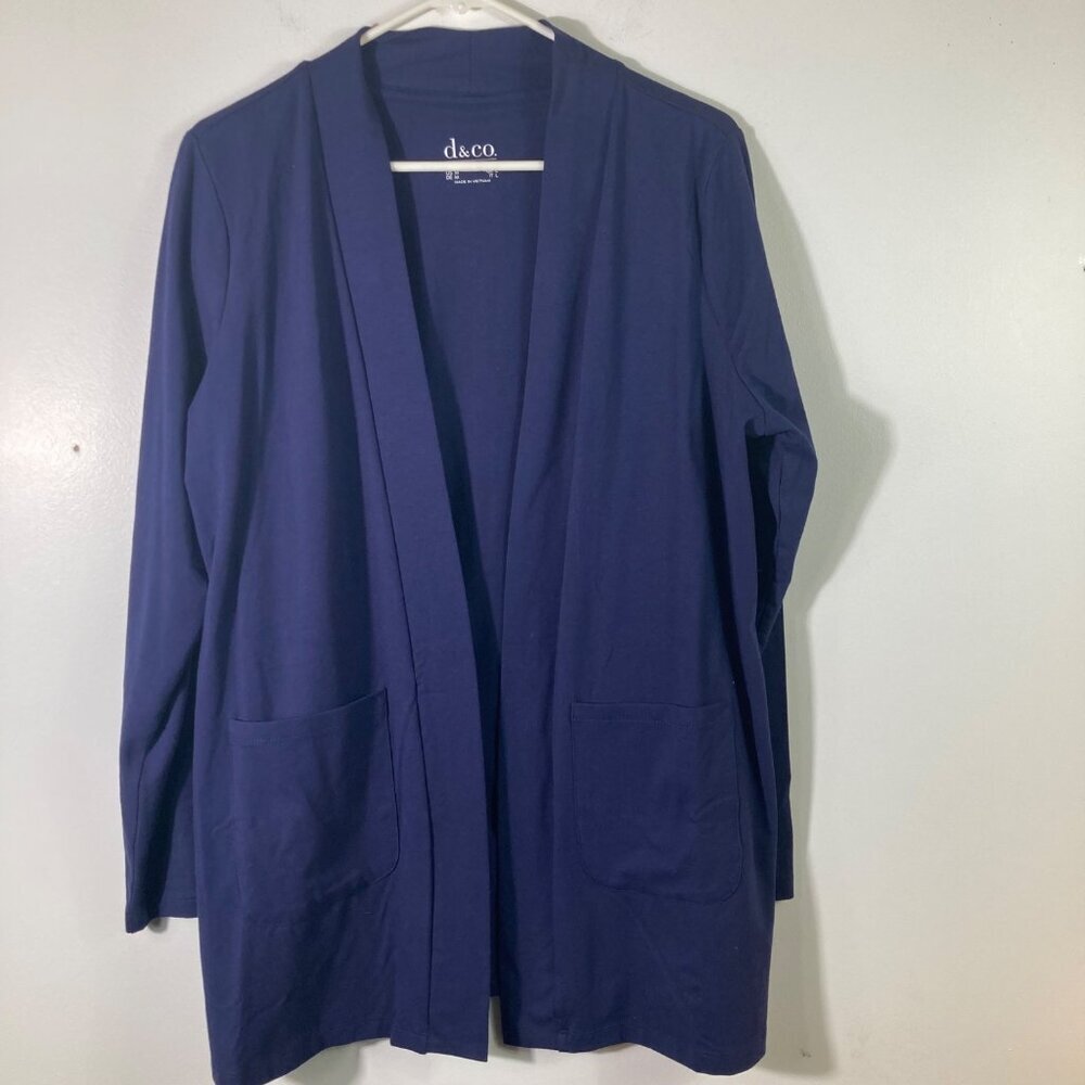 Womens D & Co Essentials Open Front Cardigan Jacket Pockets‎ Navy M A388935